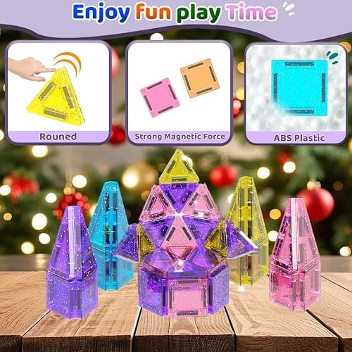 SKTMYY Mini Magnetic Tiles,45PCS Portable Travel Magnetic Tiles Set with Iron Case for Kids Ages 3+,Creative STEM Montessori Toy for Girls,2 3 4 5 Year Old Girl Birthday Gift thumbnail 5