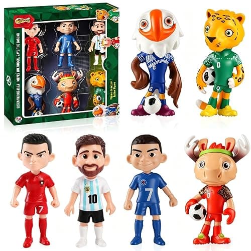 TCMOT 6PCS World Cup Mascot 2026 Star Player Figures Set, World Cup 2026 Merchandise, 3 Team Mascots + 3 Star Player Toys, Collectible Game Football Action Figures for Fans, Gift for Adults & Kids - Image 1