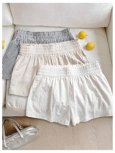 WDIRARA Women's 3 Pack Linen Shorts Elastic Waist Comfy Soft Lounge Shorts thumbnail 2