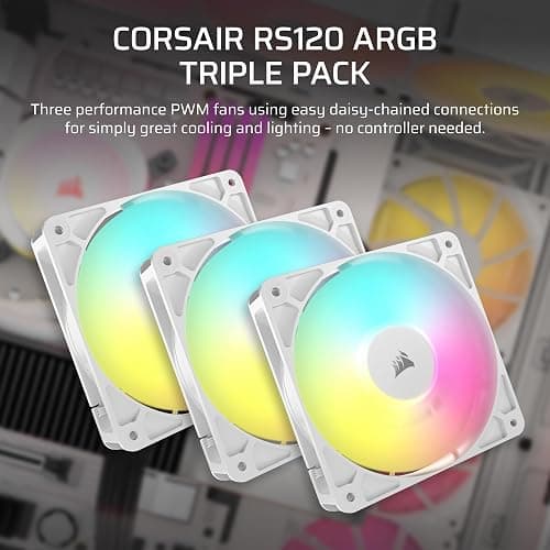 CORSAIR RS120 ARGB 120mm PWM Fans – Daisy-Chain Connection – Low-Noise – Magnetic Dome Bearing – Triple Pack – White thumbnail 2