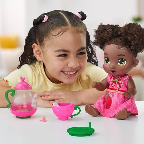 Baby Alive Bubbly Tea Party Berry Boo Doll with Teapot Accessories, Black Hair, 11 Inches, Kids Toys, Ages 3+ thumbnail 8