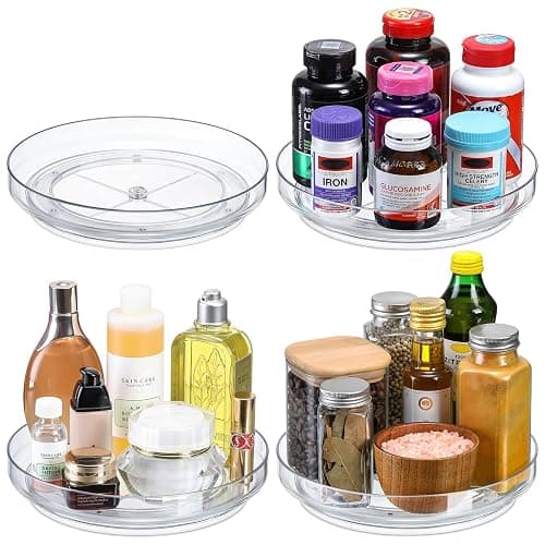 4 Pack 9 Inch Clear Acrylic Lazy Susan, Non-Skid Turntable Organizer for Cabinet, Kitchen, Pantry Organization Storage, Refrigerator, Vanity Makeup, Bathroom Countertop Organizing, Rotating Spice Rack thumbnail 9