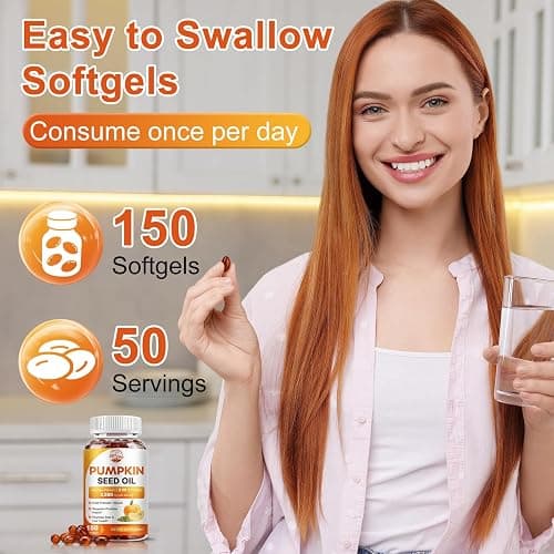 Pumpkin Seed Oil with Saw Palmetto, 3500mg Max Strength per Serving, 150 Softgels, Cold-Pressed with Essential Fatty Acids & Phytosterols, Supports Immune, Hair, Bladder & Prostate Health thumbnail 7