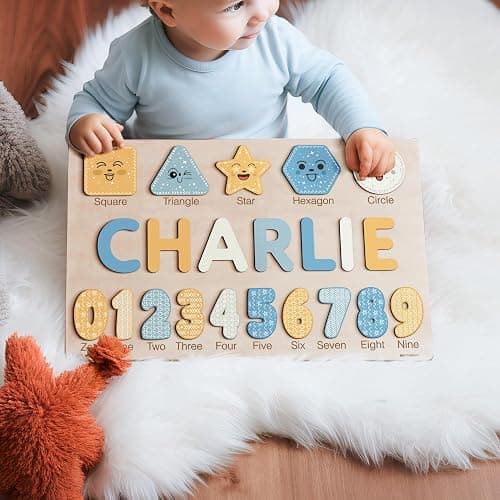 Personalized Name Puzzle with Numbers and Shapes, Name Puzzle for Kids, Custom Birthday Gift for Kids, for Toddlers, Unique New Baby Gift, 1 Year Old Boy and Girl Toys, Wood Toy thumbnail 4