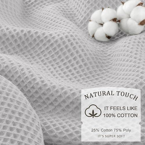 XOGUIBO Waffle Weave Shower Curtain - Light Grey Cotton Fabric Texture Heavyweight Shower Curtain for Bathroom,Washable,72Wx72L thumbnail 3