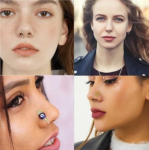 VitaCool Fake Nose Ring Hoop Fake Nose Stud Magnetic Septum Nose Ring Stud Stainless Steel CZ Fake Nose Piercing Stud Faux Nose Ear Lip Cuffs Non Pierced Jewelry for Women Men thumbnail 2