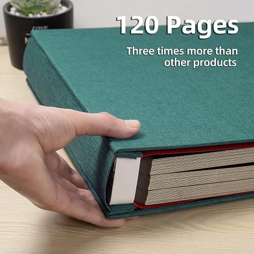 HoneyTolly Large Photo Album Self Adhesive 4x6 5x7 3x5 8.5x11 Scrapbook Magnetic Album DIY Scrap Book Length 13 x Width 12.8 (Inches) 120 Black Sticky Pages Linen Cover DIY Photo Album(Dark Green) thumbnail 4