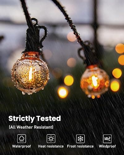 Brightown Outdoor String Lights 29 Feet G40 LED Patio Lights, Plug-in, 13 Plastic Edison Bulbs(1 Spare), Waterproof Connectable Hanging Light for Backyard Porch Balcony Party Decor, E12 Base, Black thumbnail 2