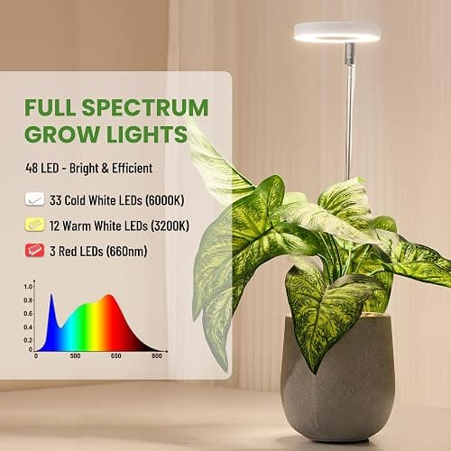 LBW Grow Lights for Indoor Plants, Full Spectrum Halo Grow Light with Base | 48 LED Plant Light for Small Plant, Base/Soil Stake, 7.8-26" Adjustable, 6/8/12/16H Timer, 3 Color Mode, 5 Brightness, 3 pack thumbnail 2