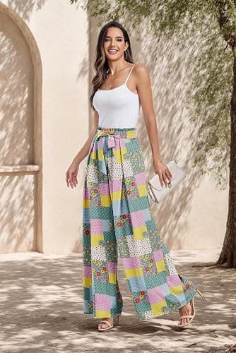 Lepunuo Wide Leg Pants for Women High Waisted Palazzo Pants Work Casual Flowy Tie Knot Trousers with Pockets thumbnail 2