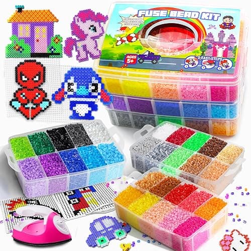 FUNZBO 30000 5mm Fuse Beads Kit with Mini Iron - 30 Colors | 60 Patterns, Christmas Homeschool Arts and Crafts Supplies for Kids, Toys Set, Art Decorations for Room, Gifts for Girls and Boys Age 5+ - Image 1