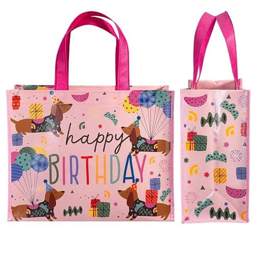 WRAPAHOLIC Large Reusable Pink Dachshund Birthday Gift Bag with Handles - 10 x 5 x 13 inch - Happy Bday Pink Dog Gift Bags for Kids Girls Birthday, Pet Lovers and Shopping thumbnail 4