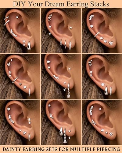 Hypoallergenic Cartilage Earrings for Women 20G Helix Piercing Jewelry Earring Flat Back Surgical Stainless Steel Gold Stud Hoop Cartilage Earring Set Daith Tragus Conch for Multiple Piercing Single thumbnail 6