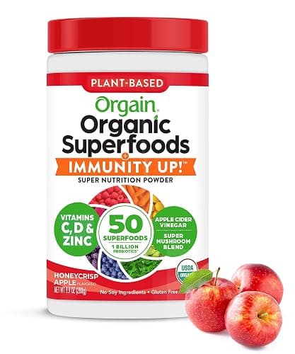 Orgain Organic Greens + 50 Superfoods Immunity Up! Powder, Honeycrisp Apple - Immune Support, Probiotics, Vitamin C, D & Zinc, Apple Cider Vinegar, Ashwagandha, Cordyceps & Reishi Mushrooms - 0.62lb - Image 1