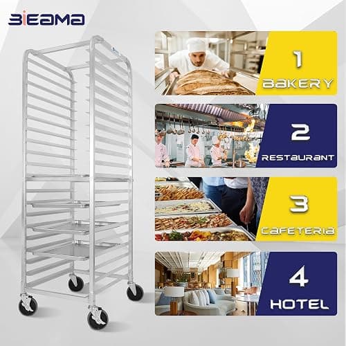BIEAMA 20-Tier Sheet Pan Rack, NSF Bun Pan Rack, Aluminum Bakery Rack, Home Commercial Kitchen Bakery Cooling Rack, 4 Wheels thumbnail 8