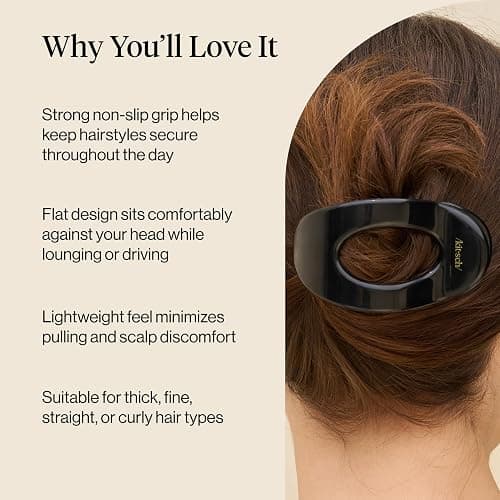 Kitsch Medium Flat Claw Clip for Women - Black, 1pc | Durable & Strong Hold Flat Hair Clips For Styling, Half Updo | Non-Slip for Secure, Comfortable Wear, For All Hair Types thumbnail 3