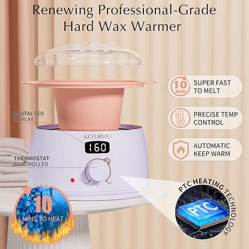 KOTAMU Waxing Kit for Women & Men, Wax Warmer for Hair Removal, Digital Wax Kit with SiliconePot，Ideal for Face Eyebrow Arm Legs Armpit &Sensitive Skin, Purple Waxing Machine With 44 Accessories thumbnail 2