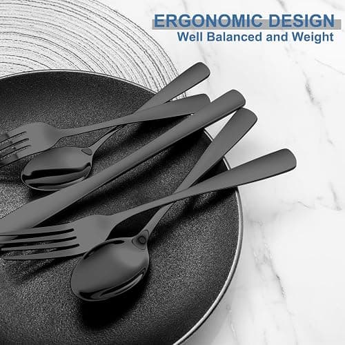 BEWOS 20 Piece silverware set - Service for 4, Black Stainless Steel Silverware Set with Mirror Polishing, Including Knives, Forks and Spoons, Dishwasher Safe, Flatware Set Suitable for Home Kitchens thumbnail 4