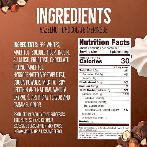 Don't Worry Meringue Cookies | Double Chocolate, Hazelnut, Mint Chocolate Flavor | Low Calorie Snacks with 4 Calories per Piece | Keto, Gluten Free, Low Carb Healthy Snacks For Adults | 4 Pack thumbnail 2