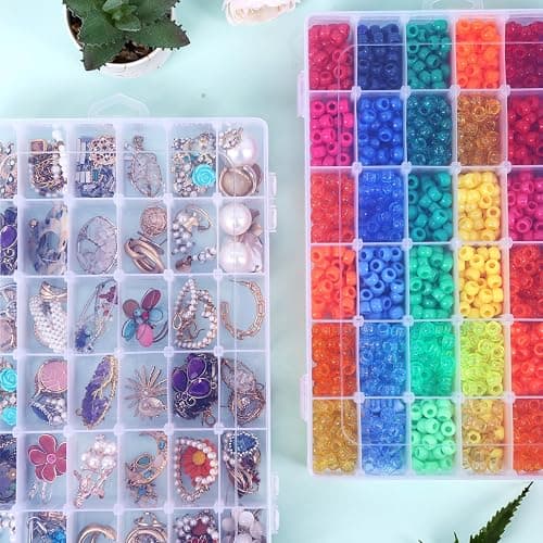 OUTUXED 4 Pack 36 Grids Plastic Bead Organizer Box with Dividers, Clear Craft Tackle Box Parts Storage Containers with Compartments for Jewelry Fishing Tackle Art DIY with 5 Sheets Label Stickers thumbnail 7