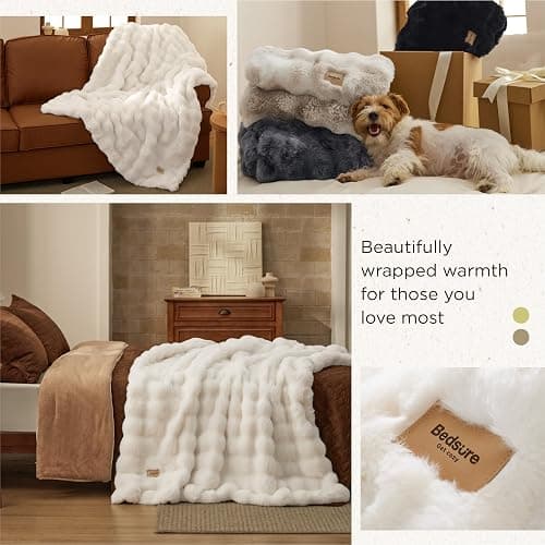 Bedsure GentleSoft Fluffy Fuzzy Throw Blanket, 870GSM Soft Faux Fur Blanket for Couch, Plush Fleece Minky Velvet Winter Bedding for Christmas, Thick Warm Furry Cozy Gifts for Women, Cream, 50"x60" thumbnail 6