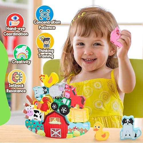 IPOURUP Montessori Toys for Kids 3-7 Wooden Farm Animal Blocks Stacking Games Educational Toy for 3 4 5 6 Year Old Girls Boys Christmas Birthday Gifts for Grandkids Toddler Balance Game Girls Age 3-5 thumbnail 2