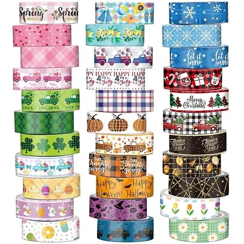 TaoBary 33 Rolls Washi Tape Set, 15 mm Holiday Washi Tape Set Seasonal Plaid Bohemian Colorful Vintage Cute for Card Wrapping Craft(Cute Style) - Image 1