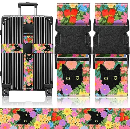 Slohif Luggage Straps for Suitcases Travel Belt Accessories Luggage Connector Identifiers 2 Pack Over Handle with Buckle Unique Nylon Adjustable Strap for Sleeping Bag Car Seat Cat - Image 1
