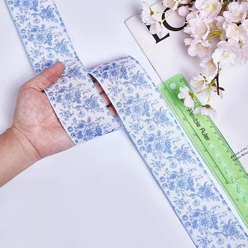 Blue Floral Wired Ribbon 2.5 Inch Vintage Flower Chinoiserie Printed Fabric Ribbon for DIY Crafts Wreath Bow Making, 15 Yards thumbnail 6