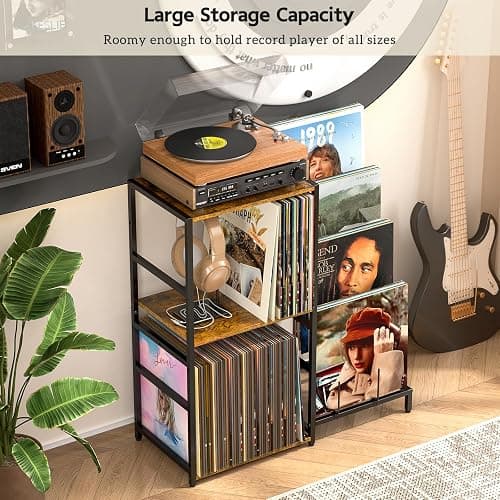 Record Player Stand, Turntable Stand with 4-Tier Vinyl Record Storage, Record Player Table Storage up to 200+ Albums, Record Player Cabinet with Vinyl Display Holder Shelf, vinyl Table for Living Room thumbnail 5