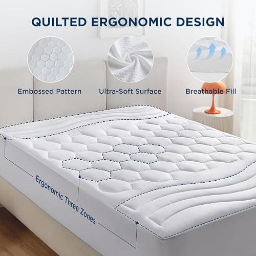 Bedsure Queen Mattress Pad - Quilted Fitted Mattress Topper Protector with 8-21 Inches Deep Pocket, Noiseless Breathable Bed Cover Padded, Machine Washable, White, 60x80 Inches thumbnail 2