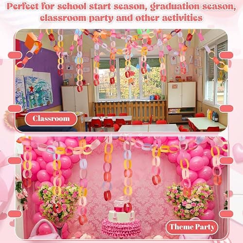 Lincia 600 Sheet Paper Chain Garland Strips 1x8 Inch with Double Sided Tape, DIY Construction Paper Chains for Birthday Wedding Holiday Party Decorations, Crafts Supplies (Valentine) thumbnail 7