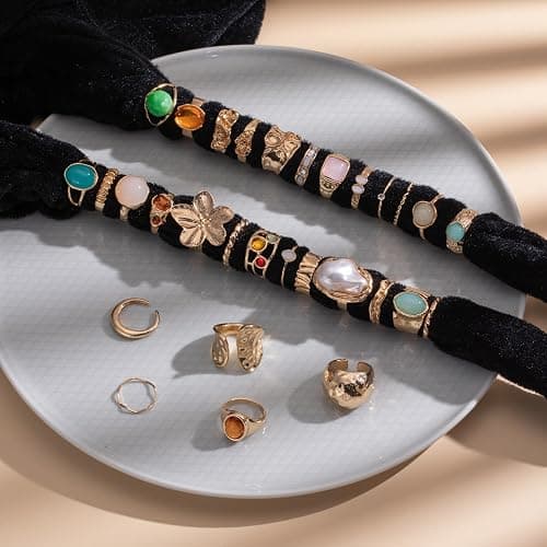 Mixcbe 30-36 Pcs Vintage Crystal Turquoise Ring Set Gold Knuckle Rings for Women Bohemian Stackable Joint Rings Retro Boho Stacking Joint Finger Rings Pack thumbnail 2