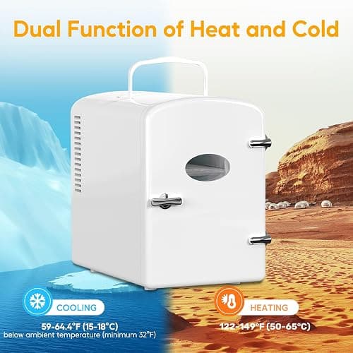 HealSmart Mini Fridge with Observation Window 6L/9 Can Skincare Beverage Small Refrigerator, 100% Freon-Free Compact Cooler and Heater for Bedroom, Office, Dorm, Car, White thumbnail 3
