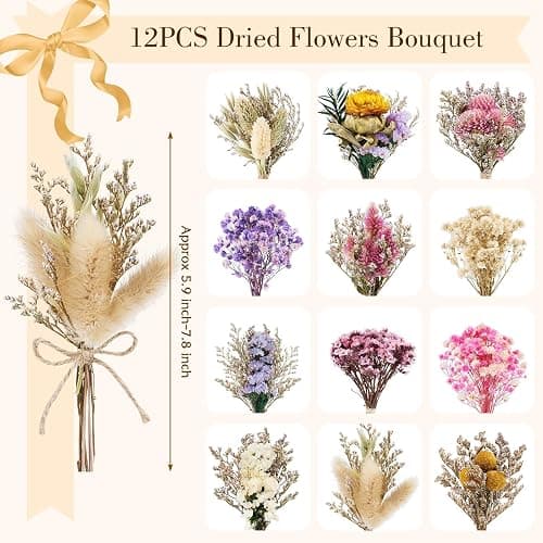 LawnIdyll 12/24 PCS Charming Dried Flowers Bouquet for Vase Various Dried Wildflowers with Stems Mini Handmade Wildflowers Natural Real Flowers Bulk Flowers Craft (Various Series, 12 PCS) thumbnail 3