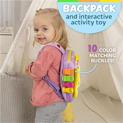 Buckle Toys - Blossom Butterfly Activity Backpack - Educational Learning Toy - Must Have for Long Car Trips - Zippered Pouch for Storage - Great Gift for Toddlers, Girls and Kids thumbnail 3