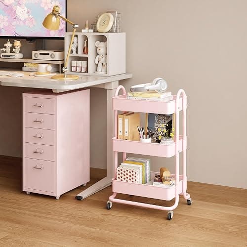 MIOCASA 3-Tier Metal Utility Rolling Cart, Heavy Duty Multifunction Cart with Lockable Casters, Easy to Assemble, Suitable for Office, Bathroom, Kitchen, Garden thumbnail 5