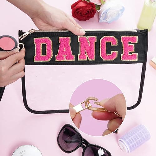 Hmxpls Chenille Letter Bag - Multi-purpose Nylon Cosmetic Bags with Zipper, Flat Pouches for Travel, Gym, Beach (Black-Dance) thumbnail 4