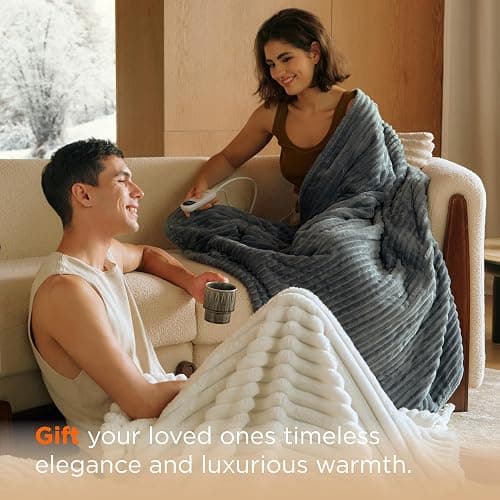 Bedsure GentleSoft Heated Blanket Electric Throw - Soft Ribbed Flannel Electric Blanket, Heating with 4 Time Settings, 6 Heat Levels, 3 hrs Timer Auto Shut Off, Gifts for Grandma (50x60 inches, Grey) thumbnail 9