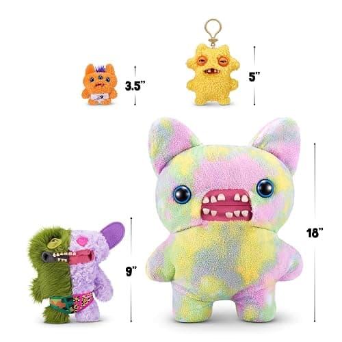 Fuggler Misfit Monsters 23 cm Series 1 by Zuru, Funny Ugly Monster Plush Toy (Count Underoo Mcgoo & Grin - Green & Lilac Long & Curly Pile) thumbnail 3