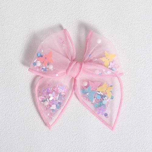 Floral Butterfly Fairy Hair Bow Clips 4" for Girls Women, 2pc Pink Mesh Tulle Shaker Fable Bow Alligator Hairpins, Spring Summer Birthday Wedding Party Dress Accessory Gift thumbnail 6
