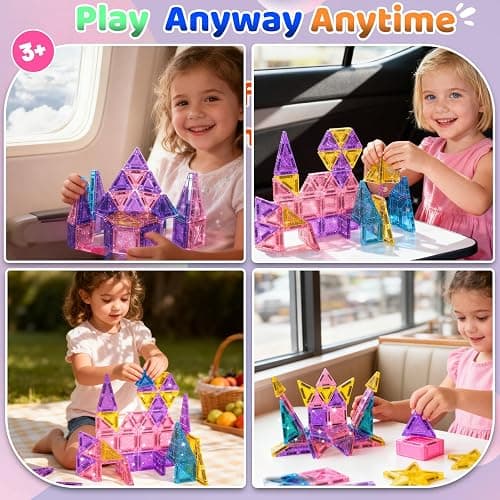 SKTMYY Mini Magnetic Tiles,45PCS Portable Travel Magnetic Tiles Set with Iron Case for Kids Ages 3+,Creative STEM Montessori Toy for Girls,2 3 4 5 Year Old Girl Birthday Gift thumbnail 2