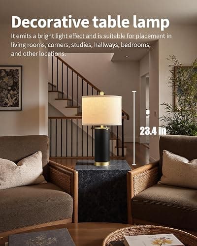 KDG 23.4" Black PU Leather Table Lamps for Living Room Set of 2, 3 Level Brightness LED Modern Home Decor Fabric Lampshade Desk Lamp Lighitng for Bedroom, Bedside, Farmhouse, Nightstand, Night Light thumbnail 2