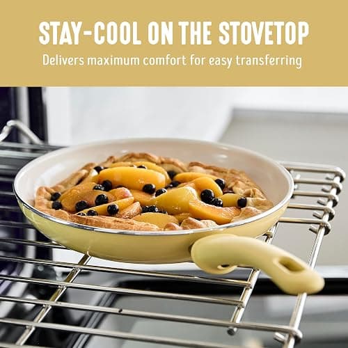 GreenLife 16 Piece Nonstick Cookware Set, Soft Grip Non-Toxic PFAS-Free Ceramic Pots & Pans, Dishwasher & Oven Safe, Frying, Sauce, Saute, Utensils, Glass Lids, Stay-Cool Handles, Wobble Free, Yellow thumbnail 7