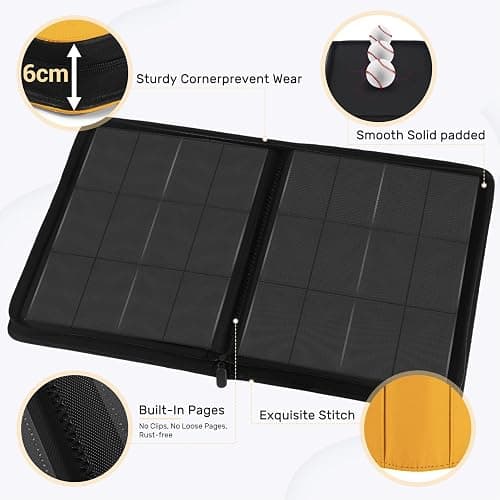 12 Pocket Zipper Trading Card Binder, 720 Large Capacity Side Loading Non-Ring Card Album, Double Sided Acid-Free Card Protector Binder for TCG, MTG, Sport Card, Yellow thumbnail 4