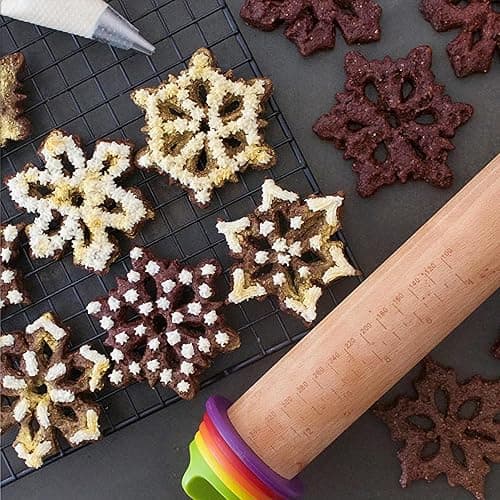 Mepple Adjustable Wooden Rolling Pin with 4 Removable Thickness Rings，Great for Baking Dough, Pizza, Pie, Pastries, Pasta, Cookies and More, 13.6" x 2.5" x 2.5", Multicolor thumbnail 2