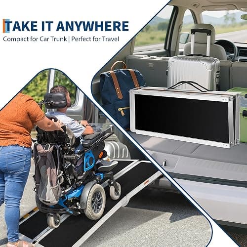 Aluminum Portable Wheelchair Ramp Folding Ramp w/Non-Slip Surface, Threshold for Home Steps, Scooter for Car, Doorways, Curbs & Stairs, 600 Lbs Capacity thumbnail 8