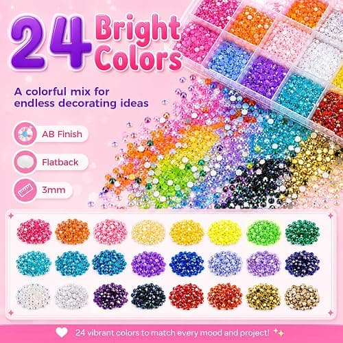 Redtwo 40000Pcs Resin Jelly Rhinestones for Bedazzling Kit | 24 Colors, 3mm Multicolor Flatback Rhinestones, 4Pcs Glue and Tools, Bedazzler Kit for Clothes, Books, Shoes, Nail & Crafting thumbnail 4