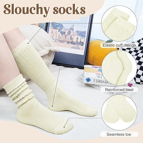 Justay 5 Pairs Slouchy Socks for Women - Slouch Long Crew Knit Boot Athletic Calf Tube Scrunch Socks thumbnail 3