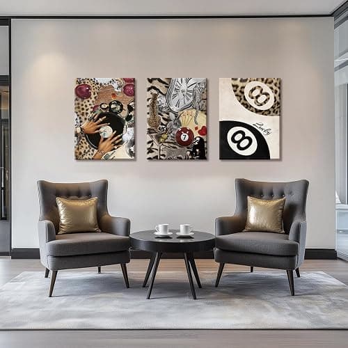 TUEASKY 3 Piece Leopard Canvas Wall Art Cheetah Framed Wall Art Funky 8 Ball Decor Black Girl Records Fashion Lucky Print for Bedroom Living Room Apartment Dorm 12x16in thumbnail 6